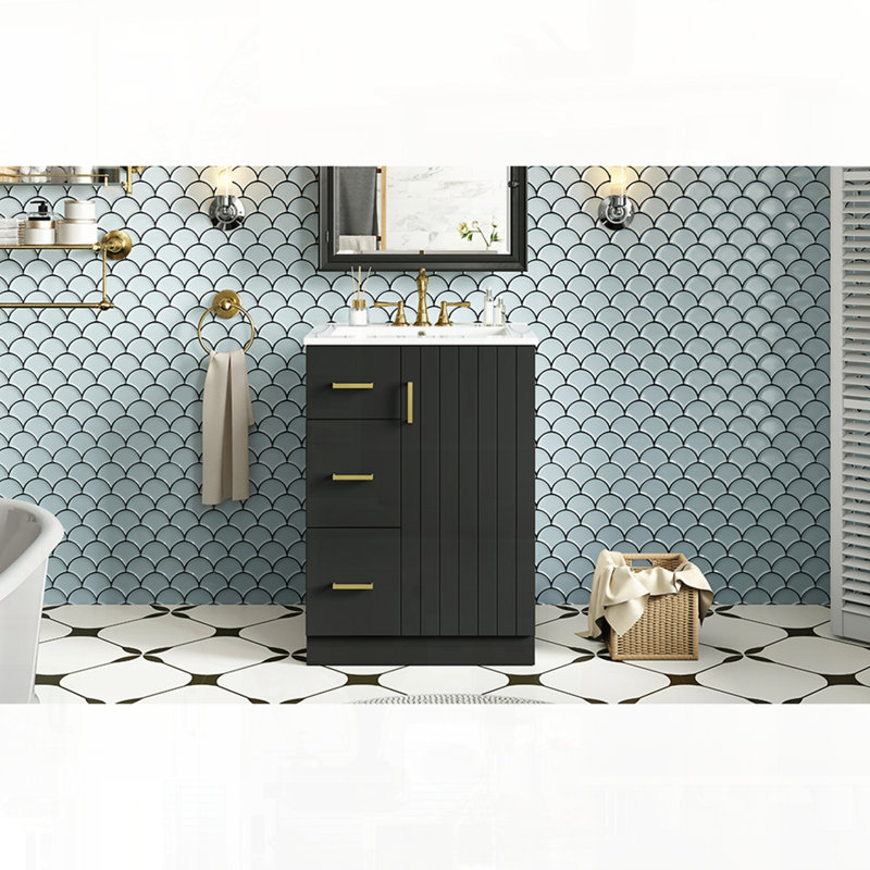 Meuble-lavabo moderne avec tiroirs de lavabo avec porte à fermeture en douceur, Noir