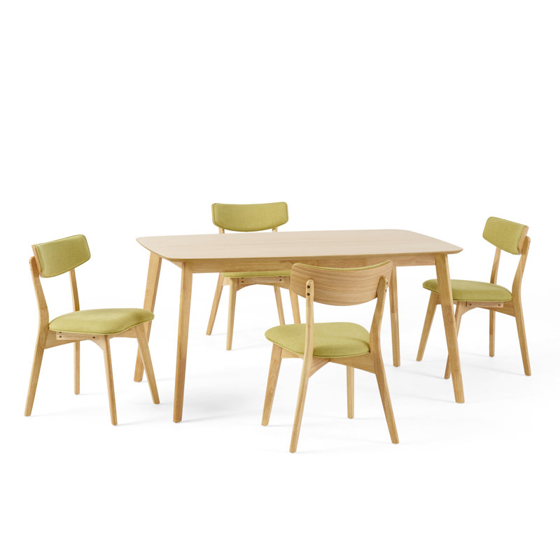 Ensemble de salle à manger en bois d'hévéa massif pour 4 personnes Henry, Thé vert, Chêne naturel
