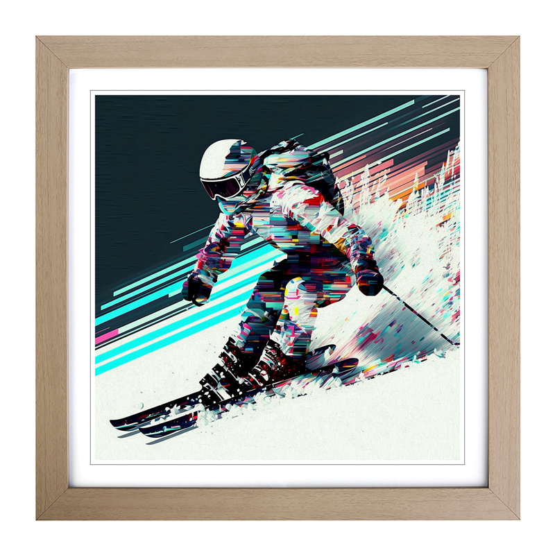Skiing Glitch - Framed Print, Oak