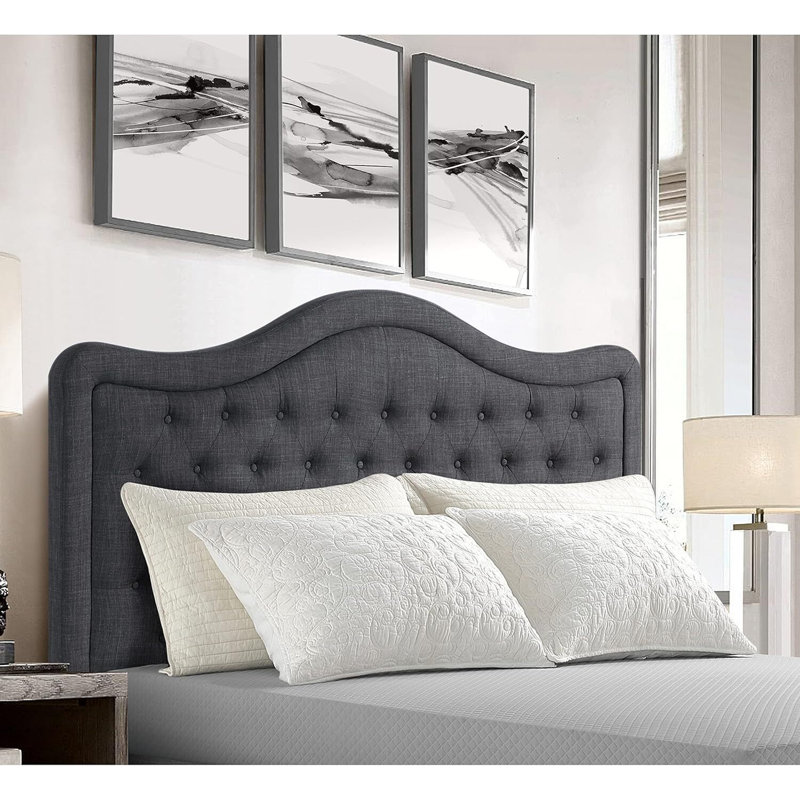 Adjustable Headboard with Fine Linen Upholstery and Button Tufting for Bedroom, King, King, Dark Gray