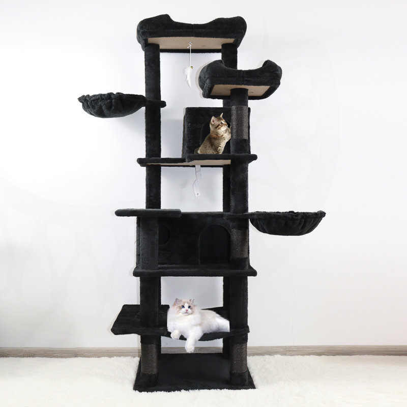 Arbre à chat en peluche de 68 po de hauteur multi-niveaux avec hamacs, grotte et griffoirs pour chats d'intérieur