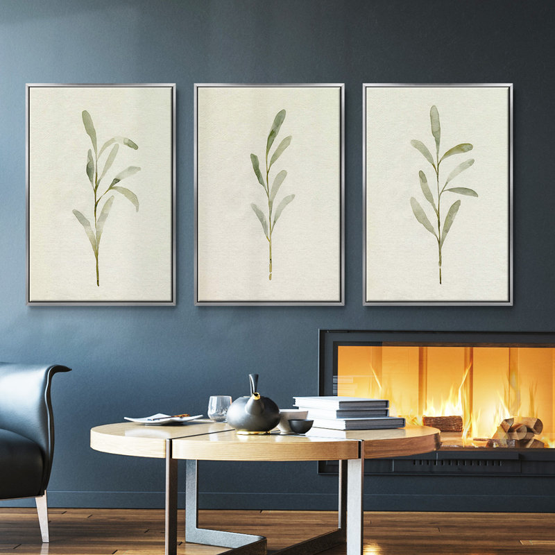 " Olive Leaves I " 3 - Pieces, 27" H x 54" W, Silver