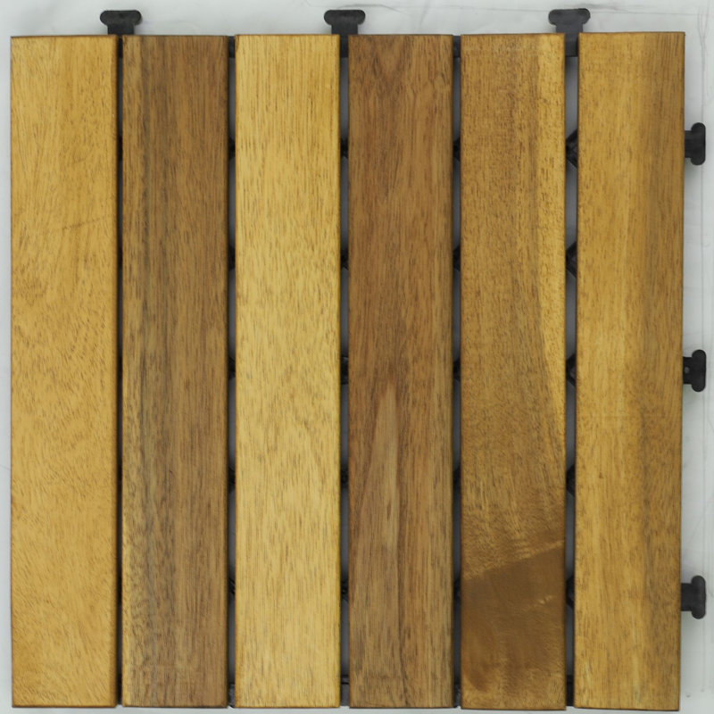 11.8'' L x 11.8'' W Wood Interlocking Deck Tile in Brown