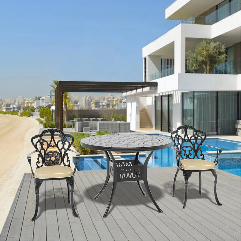 Ensemble 3 pièces de meubles de patio en aluminium coulé avec coussins