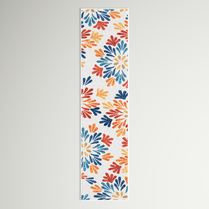Fuhr Floral Orange/Beige/Blue Indoor / Outdoor Area, Runner 2' x 8'