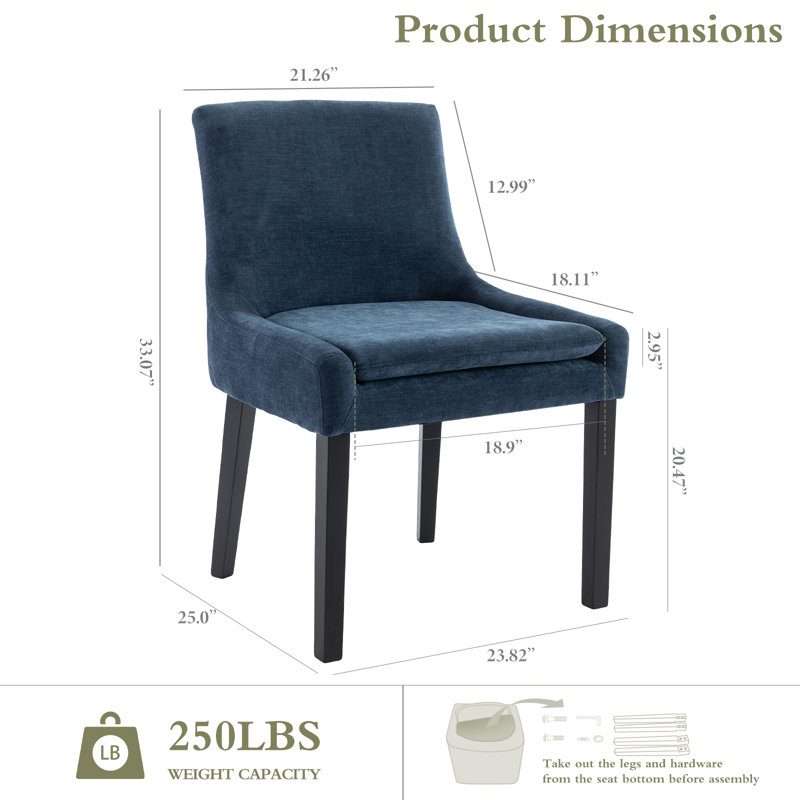 Chaise d'appoint rembourrée en velours côtelé Demarrion, Bleu