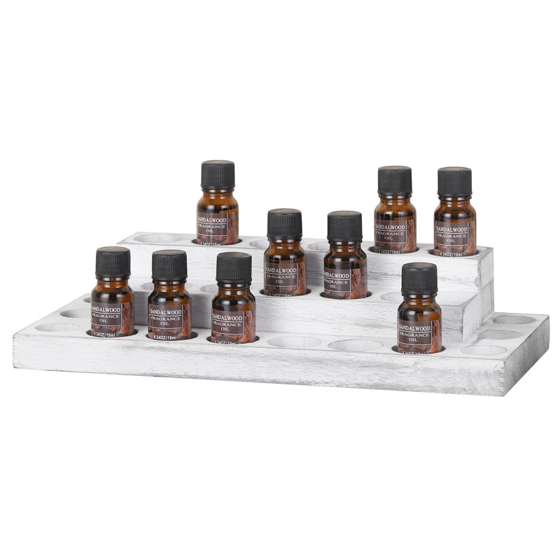 Présentoir à 3 niveaux pour vernis à ongles Huiles essentielles en bois pour bouteilles 5/10/15/20 ml, Gris / blanc
