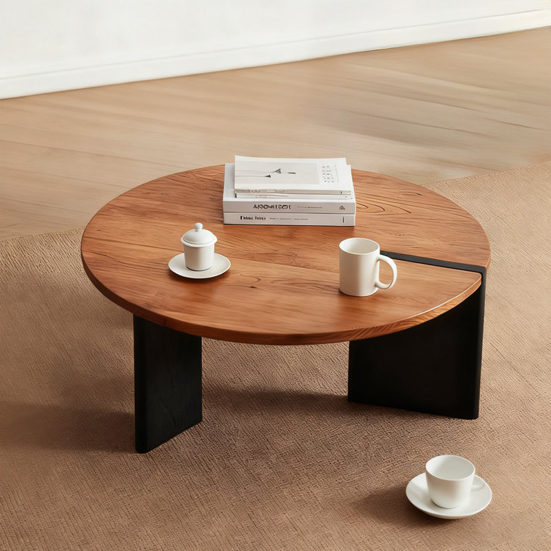 Table basse ronde en bois massif Retro, H 13,78 po x L 35,43 po x l 35,43 po