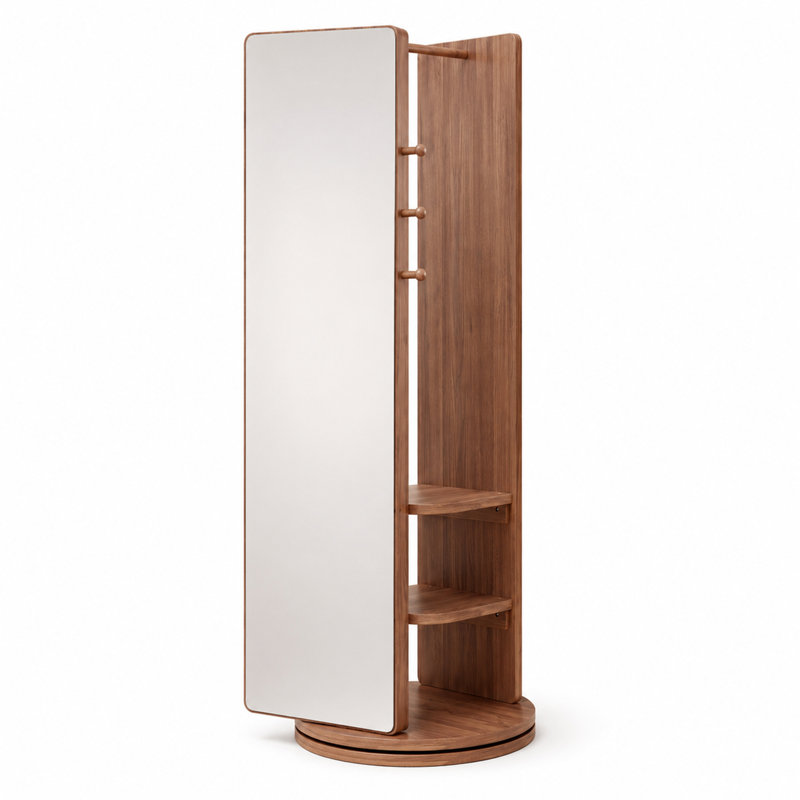 Miroir moderne en bois d'hévéa avec portemanteau et rangement