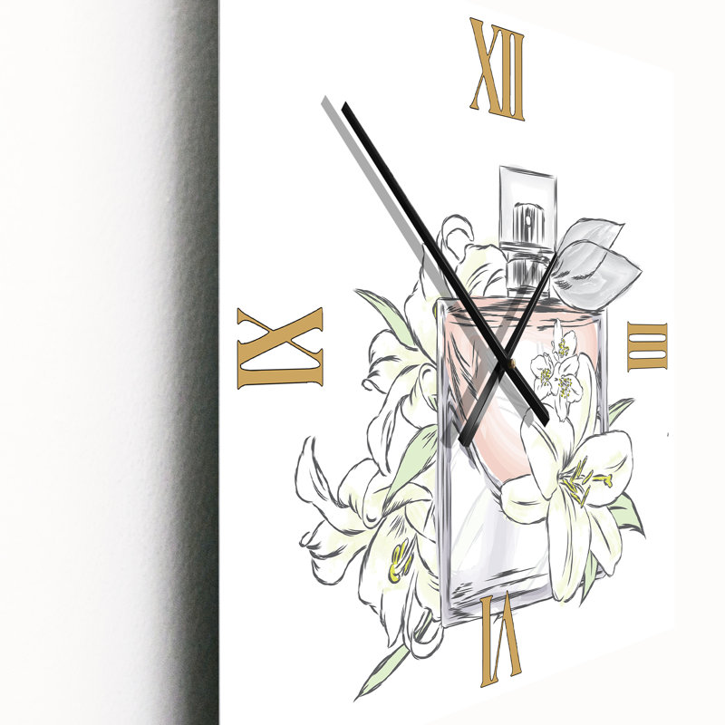 Horloge murale bouteille de parfum et bouquet de fleurs II, Très grand