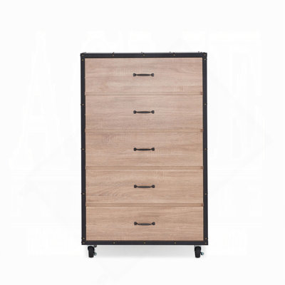 Commode 5 tiroirs en chêne clair patiné