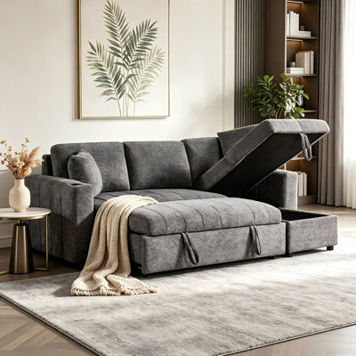 96" Boucle Reversible Sleeper Sectional With Storage & USB