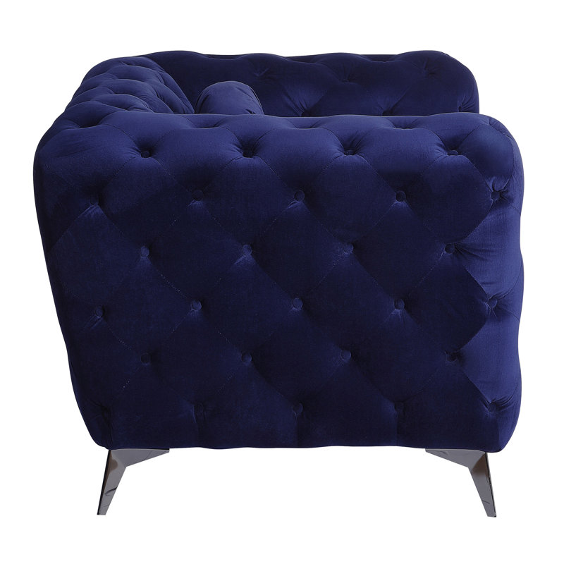 Godsey Upholstered Sofa with Metal Leg, Blue Velvet, 30" H x 71" W x 36" D