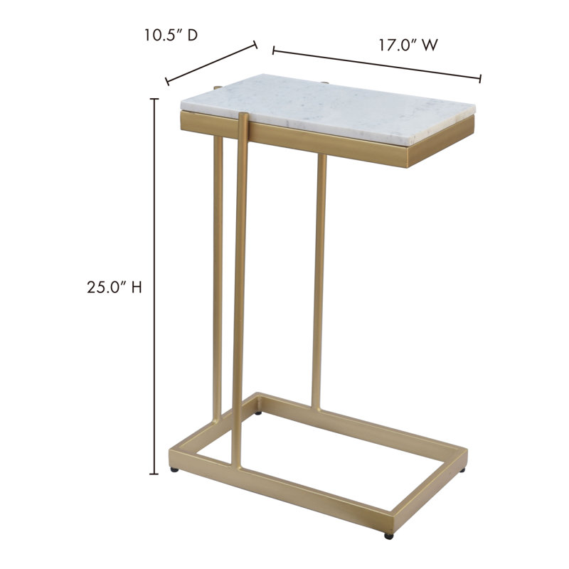 Table en C, marbre blanc, base en fer doré, blanc