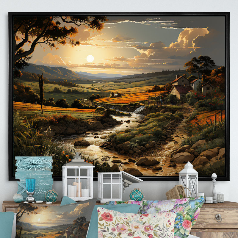 " Vineyard Charm Landscape V ", 24" H x 32" W x 1" D, Black Floater Framed
