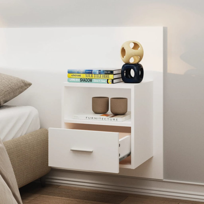 Jaicee Wall-mounted Bedside Cabinet, White, Set of 2