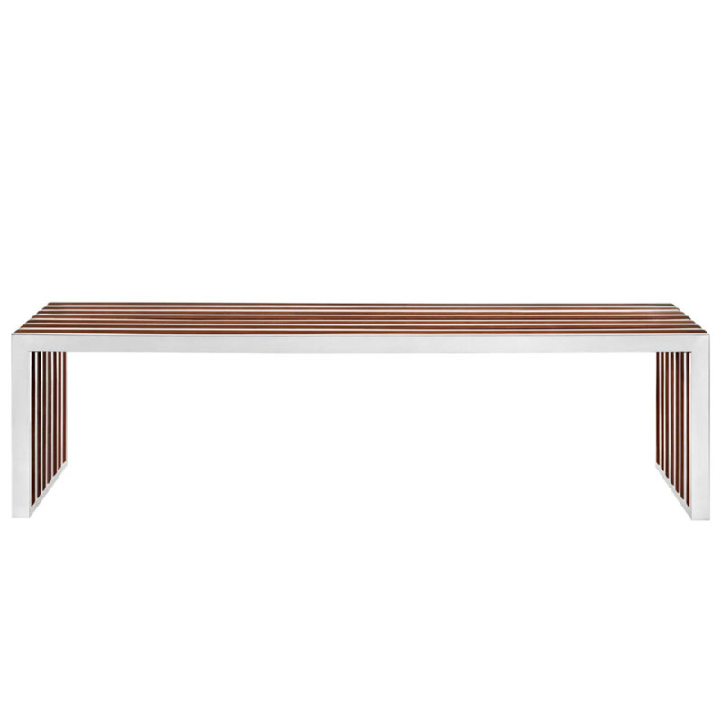 Modern Walnut Wood Bench with Stainless Steel Base – Versatile Entryway, Bedroom, or Dining Seating, 17" H x 55" W x 16"  D