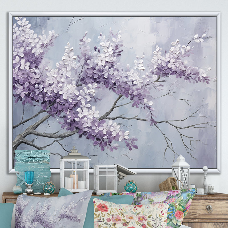 Beautiful Lilac Dreamscape IV - Lilacs, art mural encadré, Cadre flottant blanc, H 16 po x l 32 po x P 1 po