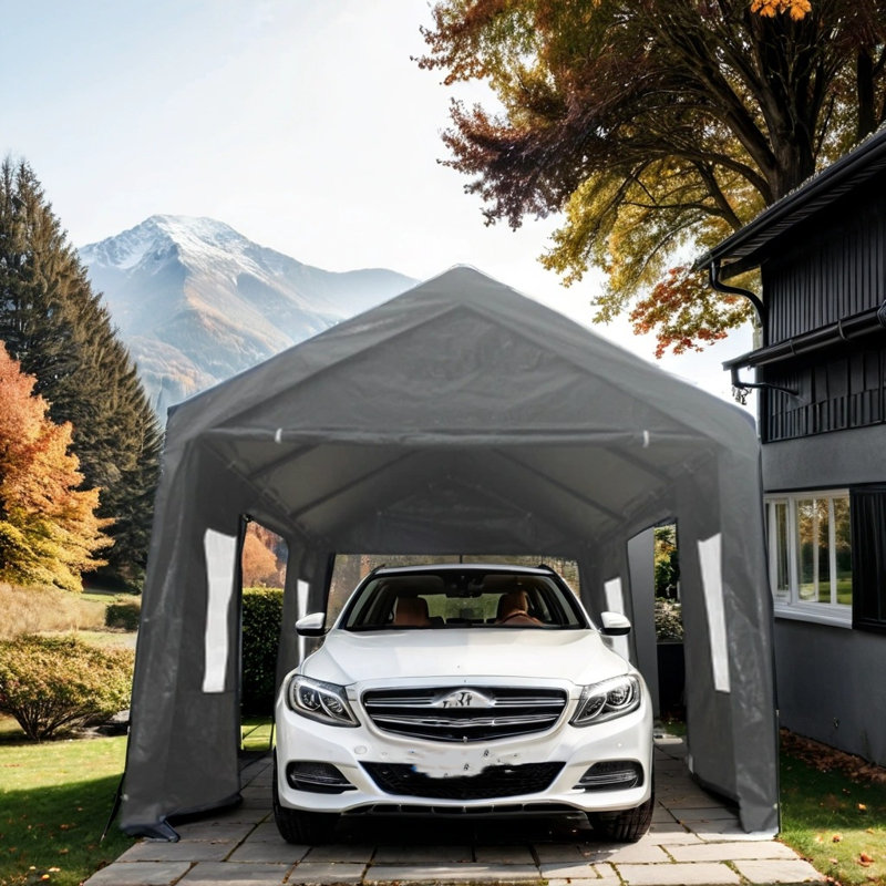 Heavy-Duty Outdoor Polypropylene Garage Shed, 112.91" H x 121.93" W x 241.91" D, Gray
