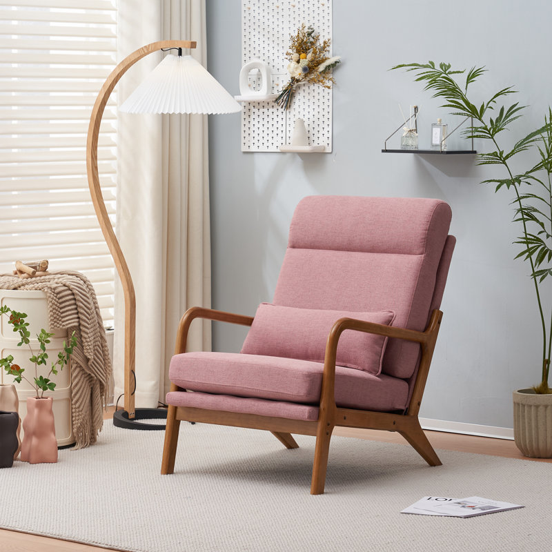 Lemley 25.6'' W Solid Wood Armchair with Lumbar Support , Pink 100% Linen