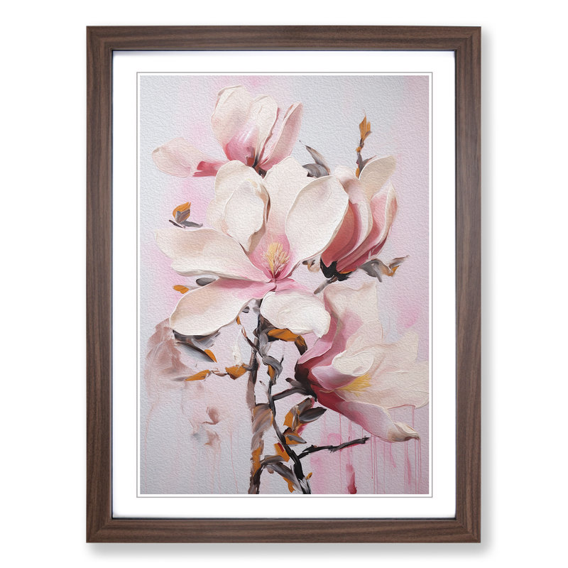 Magnolia Flower Action Painting No.2 - Single Picture Frame Print on Wood, 34cm H x 25cm W x 2cm D, Walnut Framed