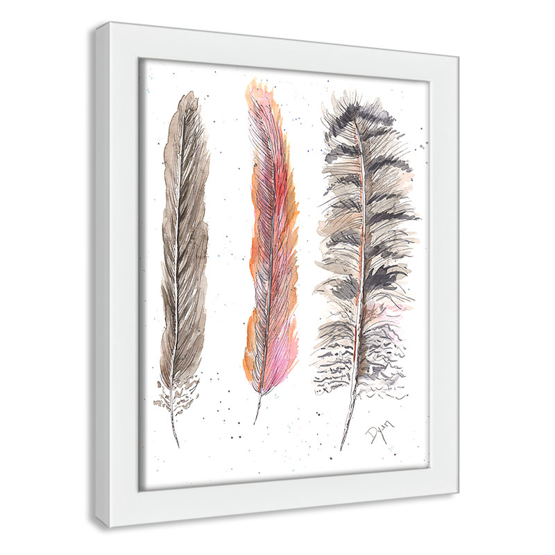 Art juvénile, plumes de plumes II, H 11 po x l 9 po x P 1,18 po, Cadre blanc