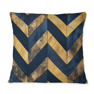 Blue Gold Chevron Chevron Glamour II - Transitional Throw Pillow
