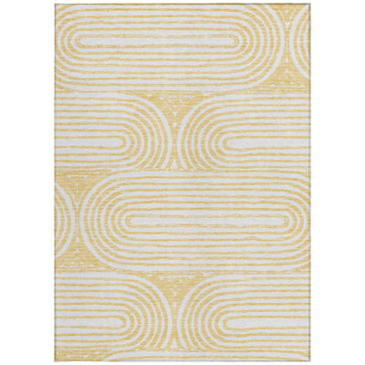 9' X 12' Gold and White Abstract Washable Non Skid Indoor Outdoor Area Rug