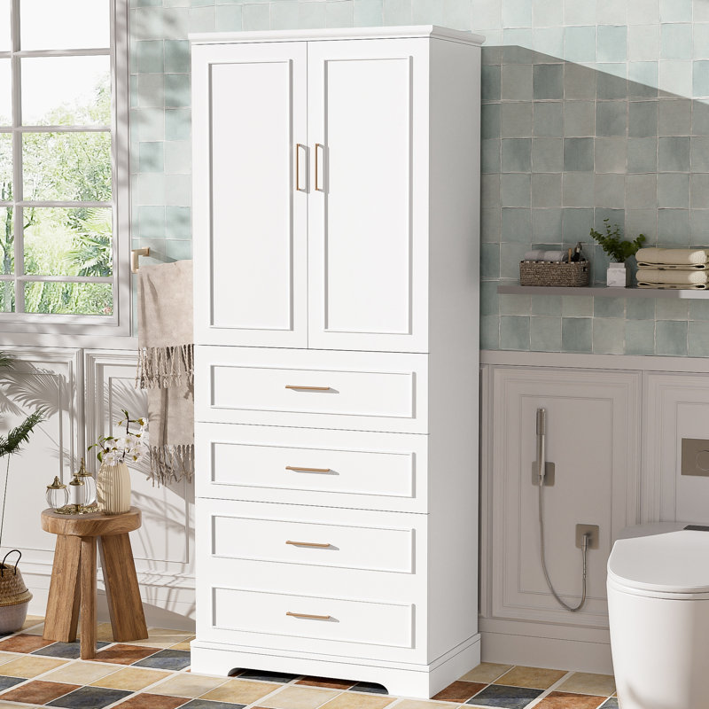 Grand meuble-lavabo haut avec 3 tiroirs, portes à fermeture douce, tablette réglable, fermeture magnétique, trousse, poignées en acier doré pour rangement 72,2 pouces, tablettes cloisonnées standard et profondes,