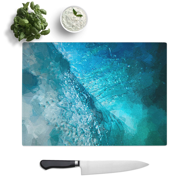 Tempered Glass Beautiful Wave Chopping Board, 28.5 cm W x 20 cm L