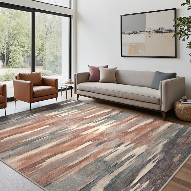 Modern Abstract Performance Machine Washable Area Rug, Non-Slip Backing