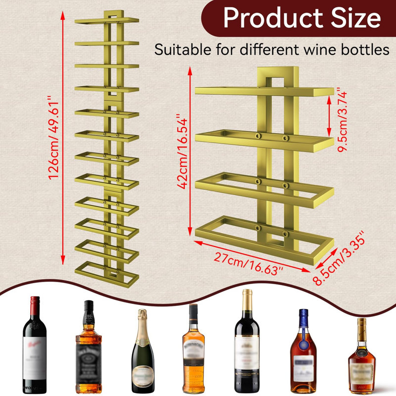 Wall Mounted Wine Rack 12 Bottle, Gold