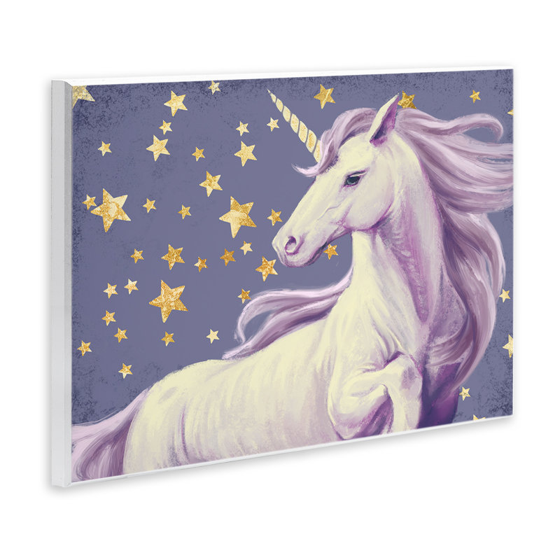 Purple Unicorn in Starry Night Sky Space Fantasy by Ziwei Li - Graphic Art Print, 13" H x 19" W