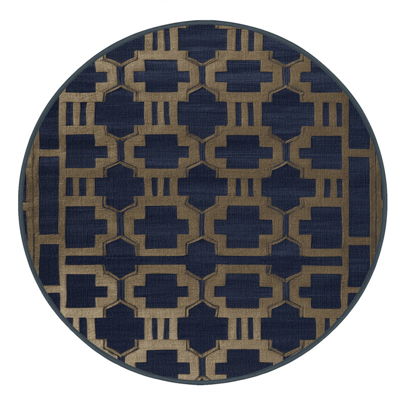 Tapis gris en treillis lavable à la machine, Rond 4 pi