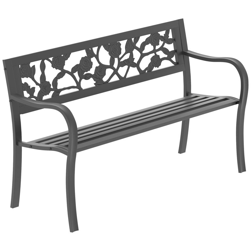 Miyoshi Steel Garden Bench Outdoor Seating Rose Style Patio Bench For Garden Patio Balcony & Lawn