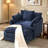 39.4" Modern Accent Chair with Ottoman, Living Room Club Chair Chenille Upholstered Armchair , Reading Chair for Bedroom, Beige Chenille-605528275