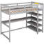 Lit mezzanine simple avec tablette de rangement et bureau en gris - Bois massif robuste pour économiser de l'espace dans la chambre à coucher-118083951-118083950