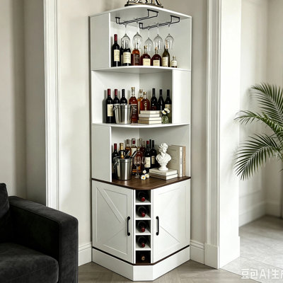 72.8" Height Corner Bar Cabinet with Wine Storage & Glass Holder