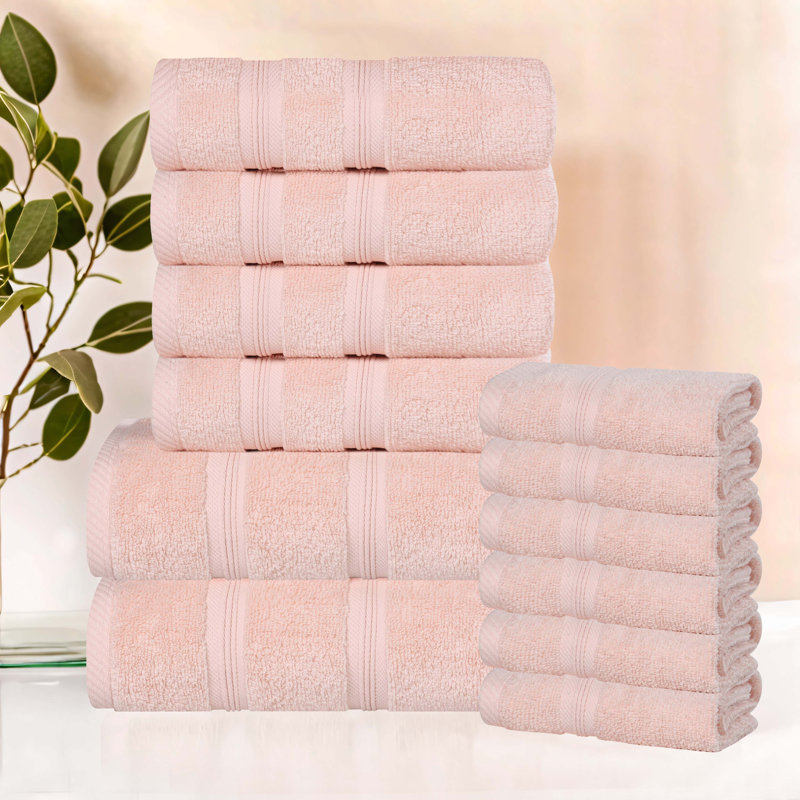 Smart Dry Zero Twist Cotton Medium Weight 12 Piece Assorted Towel Set, Peach