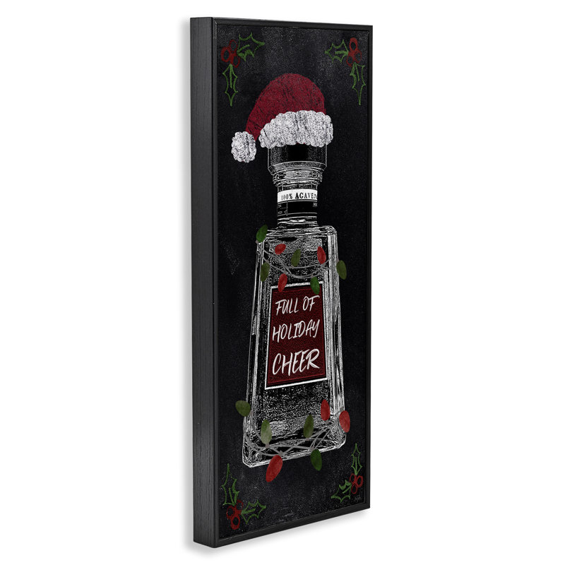 «Holiday Cheer Bottle», art mural sur toile par Natalie Carpentieri, H 30 po x l 13 po, Giclée encadrée noir minuit