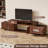 Mid-century Modern Living-Room-Furniture-Sets, Brown Home Theater Entertainment Center With Storages And Carved Geometric For 100 Inch TV, Retro Wood Walnut Finish Expandable TV Stand And 2 Glass Display Cabinet Set
