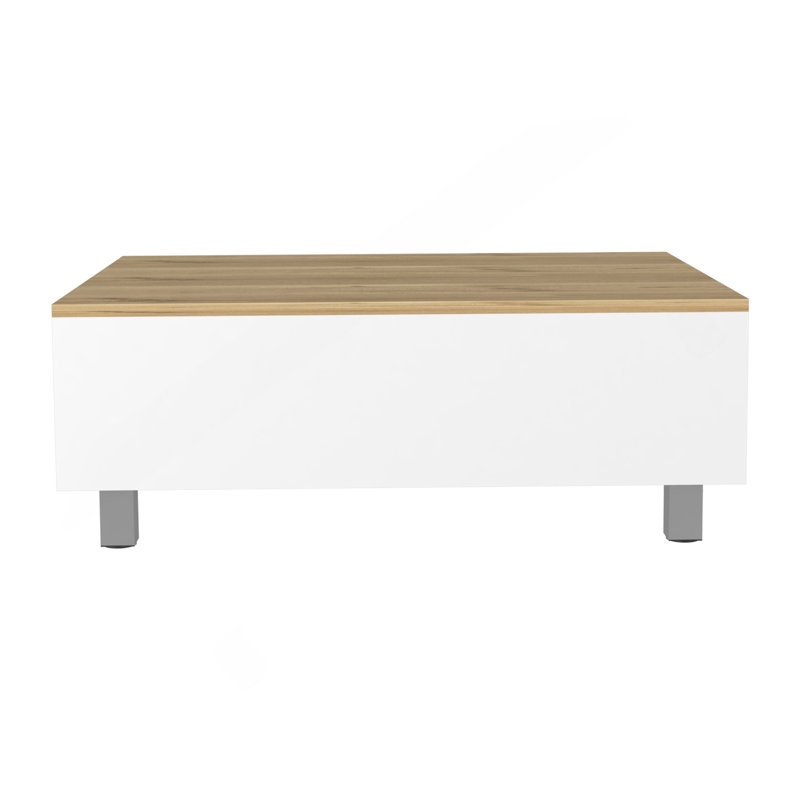 Table basse à plateau relevable Gambia, quatre pieds - blanc / chêne clair
