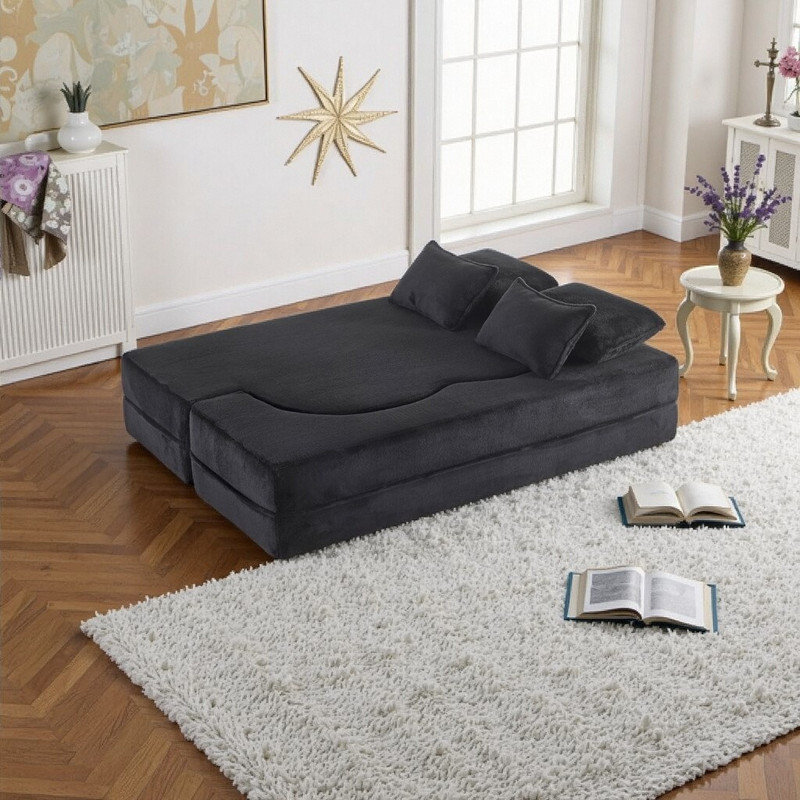 Grand canapé-lit pliable en mousse haute densité, Noir