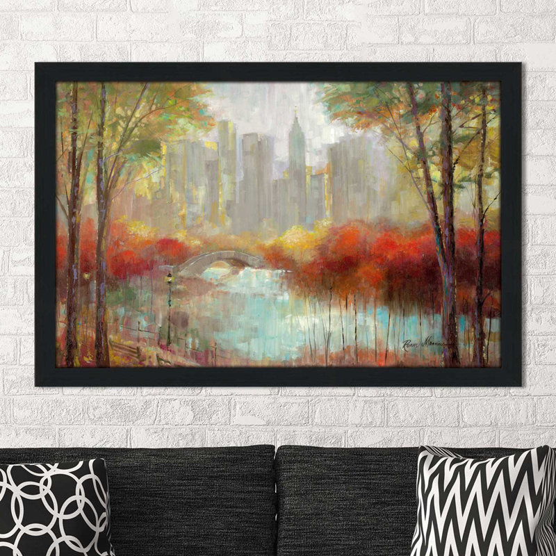 « city view », reproduction de peinture à l’huile encadrée, H 27,5 po x l 39,5 po x P 0,75 po