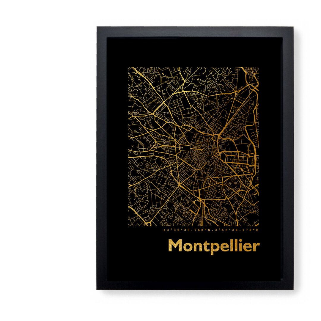 Gerahmtes Papierbild - Grafikdruck „Map of Montpellier”