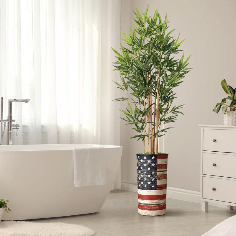 Arbre artificiel en pot de soie artificiel en bambou contemporain, Flag Red