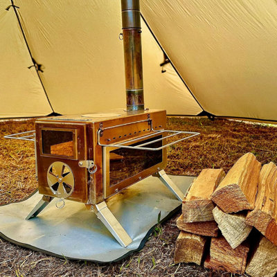 Poêle de camping portatif avec vitre et fonction de cuisson, 8 cheminées en acier inoxydable pour abri, chasse, cuisine extérieure et chauffage (acier inoxydable 304)