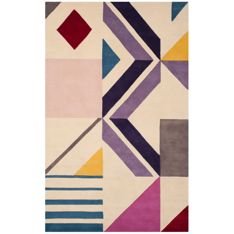 Harsirat Handmade Hand Tufted Wool Ivory/Purple/Blue Rug, Rectangle 4' x 6'