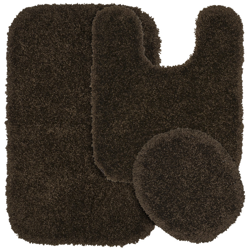 Treye 3-piece nylon bath mat set with non-slip backing, Chocolat