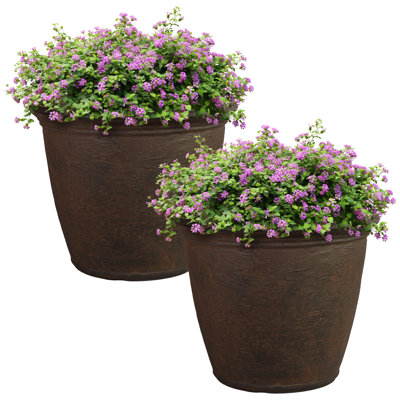 Anjelica Polyresin Large Round Outdoor Planter - 20" - Sable - Set of 2